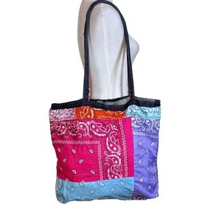 Handmade Bandana Patchwork Tote Bag Reversible Denim Crossbody Shoulder‎ Hobo